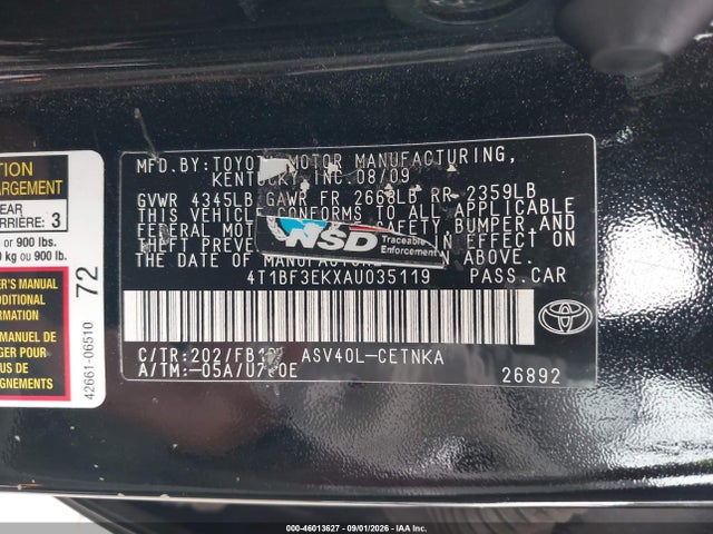 Aukcja sprzedaży 2010 Toyota Camry Le, vin: 4T1BF3EKXAU035119, numer aukcji: 46013627