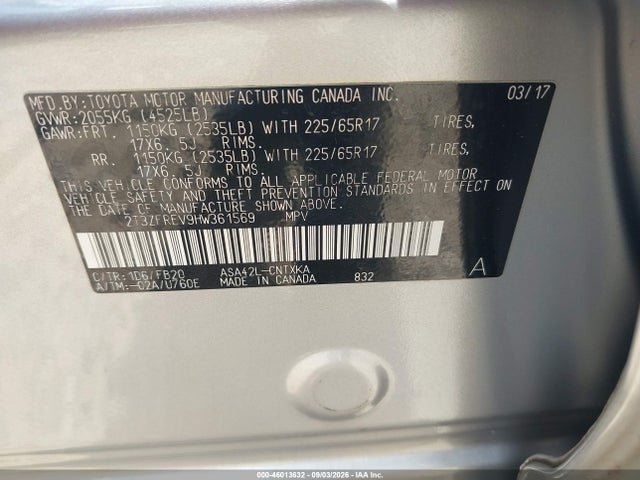 46013632 :رقم المزاد ، 2T3ZFREV9HW361569 vin ، 2017 Toyota Rav4 Le مزاد بيع