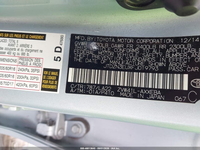 Toyota Prius V Four 2015 JTDZN3EUXFJ019793 Image 9