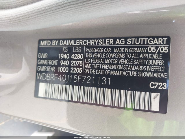 46013659 :رقم المزاد ، WDBRF40J15F721131 vin ، 2005 Mercedes-benz C 230 Kompressor Sport مزاد بيع