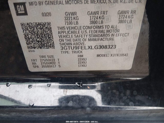 Aukcja sprzedaży 2020 Gmc Sierra 1500 4wd  Short Box Denali, vin: 3GTU9FELXLG308323, numer aukcji: 46013674