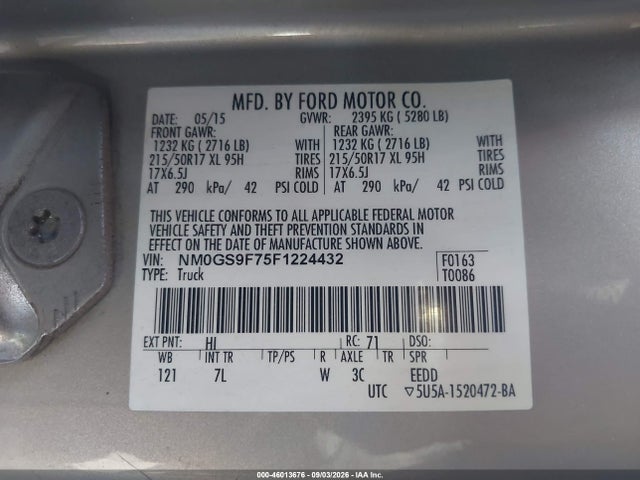 46013676 :رقم المزاد ، NM0GS9F75F1224432 vin ، 2015 Ford Transit Connect Xlt مزاد بيع
