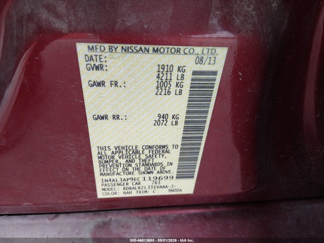 Nissan Altima 2.5 S 2014 1N4AL3AP9EC119699 Image 9