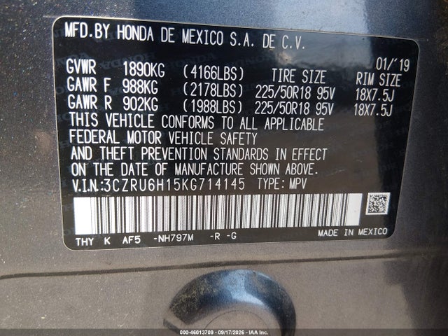 Продаж на аукціоні авто 2019 Honda Hr-v Sport, vin: 3CZRU6H15KG714145, номер лоту: 46013709