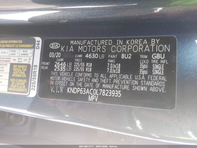 Продажа на аукционе авто 2020 Kia Sportage S, vin: KNDP63AC0L7823935, номер лота: 46013717