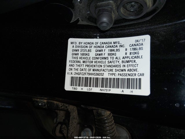 Продажа на аукционе авто 2017 Honda Civic Ex, vin: 2HGFC2F79HH536052, номер лота: 46013718
