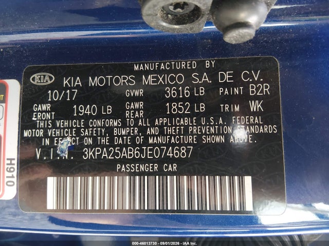 Продаж на аукціоні авто 2018 Kia Rio S, vin: 3KPA25AB6JE074687, номер лоту: 46013730