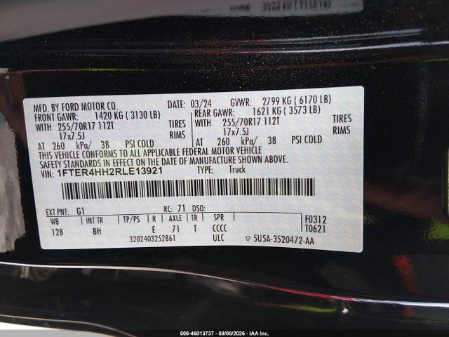 2024 Ford Ranger Xlt მანქანა იყიდება აუქციონზე, vin: 1FTER4HH2RLE13921, აუქციონის ნომერი: 46013737