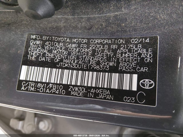 2014 Toyota Prius Three მანქანა იყიდება აუქციონზე, vin: JTDKN3DU1E1798373, აუქციონის ნომერი: 46013739