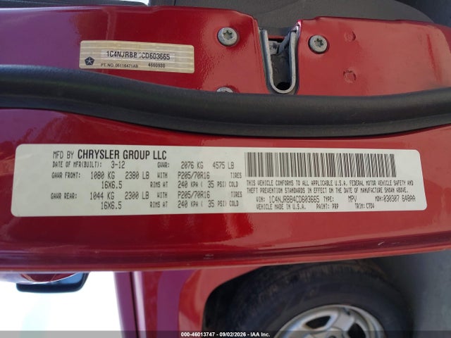 Продажа на аукционе авто 2012 Jeep Patriot Sport, vin: 1C4NJRBB4CD603665, номер лота: 46013747