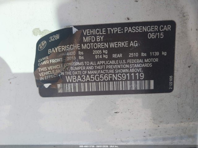 BMW 3 Series 328i 2015 WBA3A5G56FNS91119 Image 9