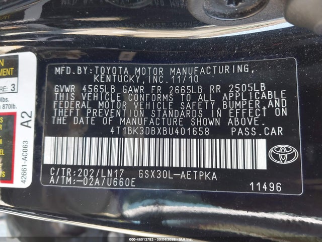 Продаж на аукціоні авто 2011 Toyota Avalon Limited, vin: 4T1BK3DBXBU401658, номер лоту: 46013783