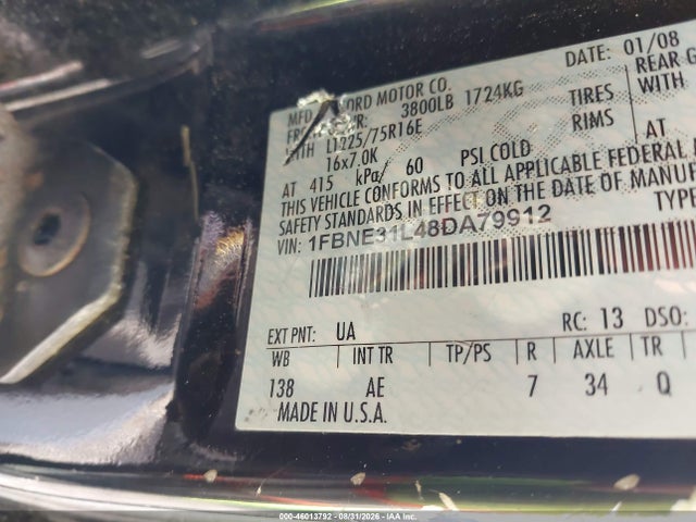 Продаж на аукціоні авто 2008 Ford E-350 Super Duty Xl/xlt, vin: 1FBNE31L48DA79912, номер лоту: 46013792