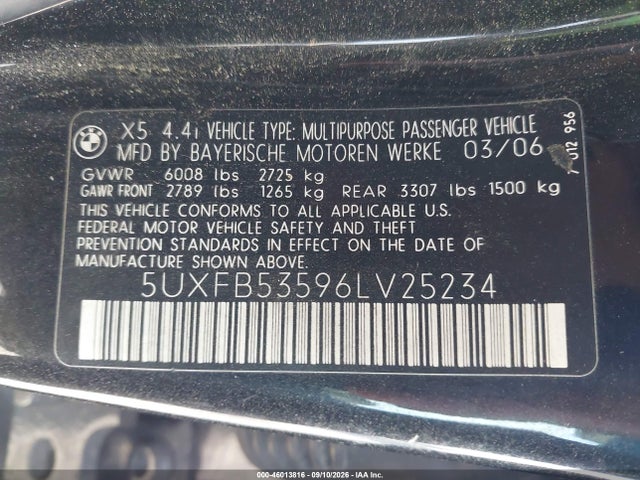 Продажа на аукционе авто 2006 Bmw X5 4.4i, vin: 5UXFB53596LV25234, номер лота: 46013816
