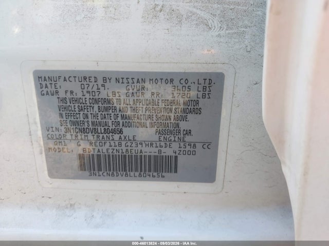 Nissan Versa S Xtronic Cvt 2020 3N1CN8DV8LL804656 Image 9