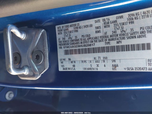Продаж на аукціоні авто 2017 Ford Escape Se, vin: 1FMCU0GD9HUB29817, номер лоту: 46013852