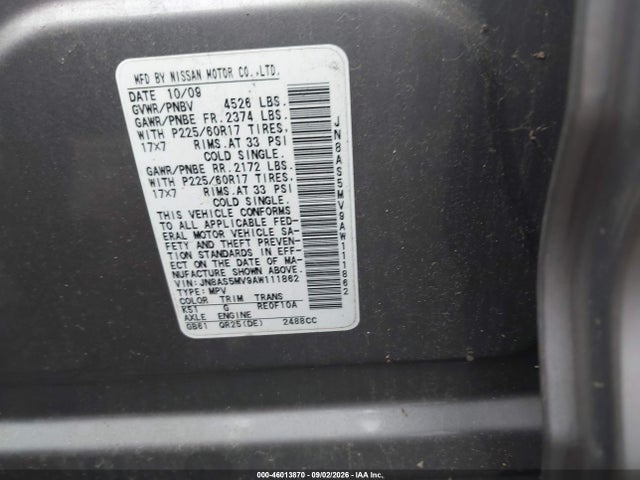 2010 Nissan Rogue Sl მანქანა იყიდება აუქციონზე, vin: JN8AS5MV9AW111862, აუქციონის ნომერი: 46013870