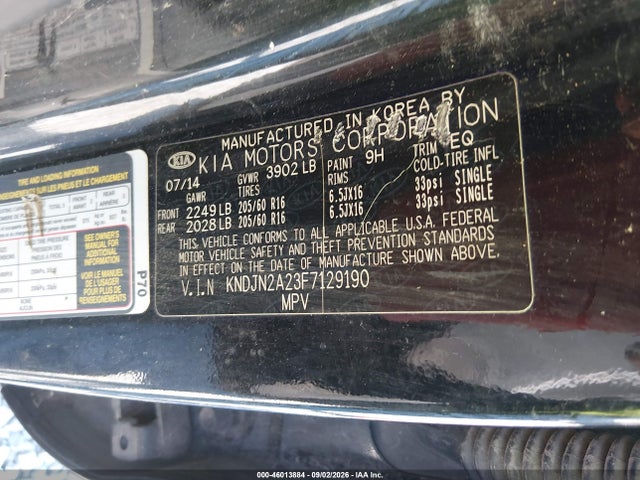 2015 Kia Soul მანქანა იყიდება აუქციონზე, vin: KNDJN2A23F7129190, აუქციონის ნომერი: 46013884