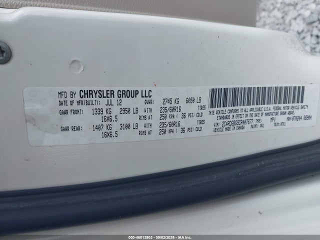 46013903 :رقم المزاد ، 2C4RDGBG9CR407677 vin ، 2012 Dodge Grand Caravan Se/avp مزاد بيع