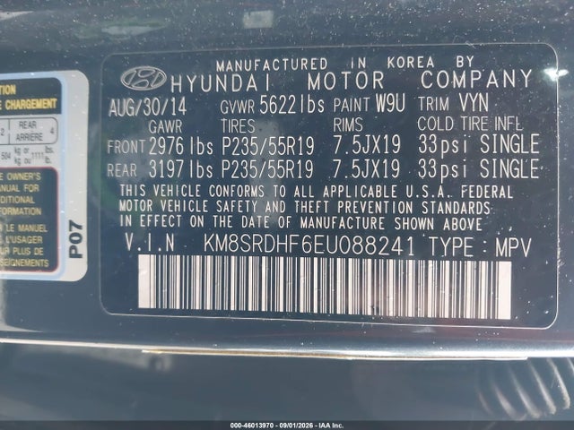 Hyundai Santa Fe Limited 2014 KM8SRDHF6EU088241 Image 9