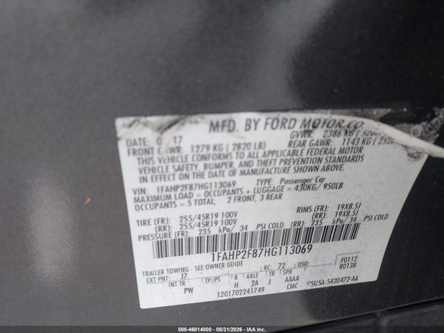 Auction sale of the 2017 Ford Taurus Limited, vin: 1FAHP2F87HG113069, lot number: 46014000