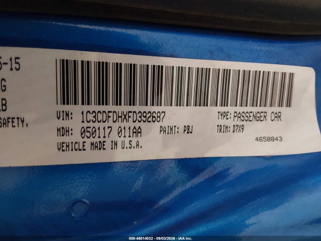 46014032 :رقم المزاد ، 1C3CDFDHXFD392687 vin ، 2015 Dodge Dart Aero مزاد بيع