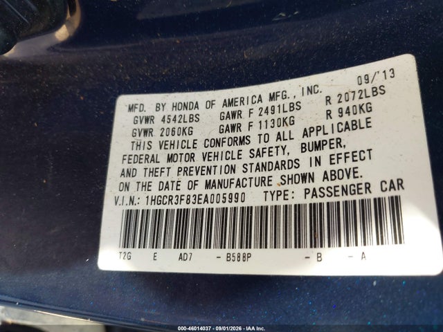 Honda Accord Ex-l V-6 2014 1HGCR3F83EA005990 Image 9