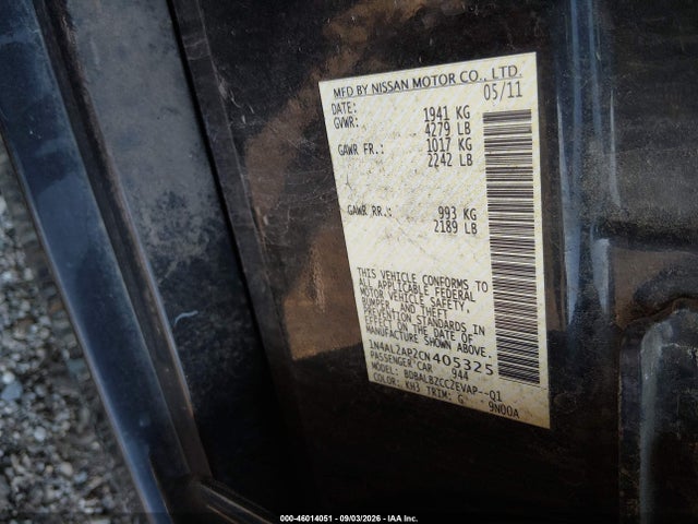 2012 Nissan Altima 2.5 S მანქანა იყიდება აუქციონზე, vin: 1N4AL2AP2CN405325, აუქციონის ნომერი: 46014051