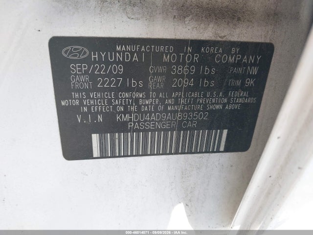 Продажа на аукционе авто 2010 Hyundai Elantra Gls, vin: KMHDU4AD9AU893502, номер лота: 46014071