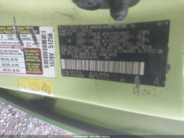 Aukcja sprzedaży 2014 Toyota Sienna Le V6 8 Passenger, vin: 5TDKK3DC5ES465063, numer aukcji: 46014089