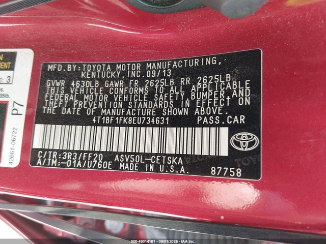 2014 Toyota Camry Se მანქანა იყიდება აუქციონზე, vin: 4T1BF1FK8EU734631, აუქციონის ნომერი: 46014101