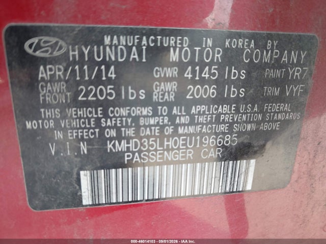Aukcja sprzedaży 2014 Hyundai Elantra Gt, vin: KMHD35LH0EU196685, numer aukcji: 46014103