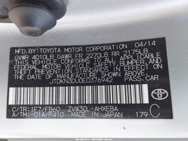 Toyota Prius Two 2014 JTDKN3DU0E0376942 Image 9