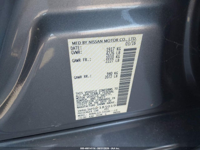 Продажа на аукционе авто 2016 Nissan Altima 2.5 S, vin: 1N4AL3AP1GC185019, номер лота: 46014114