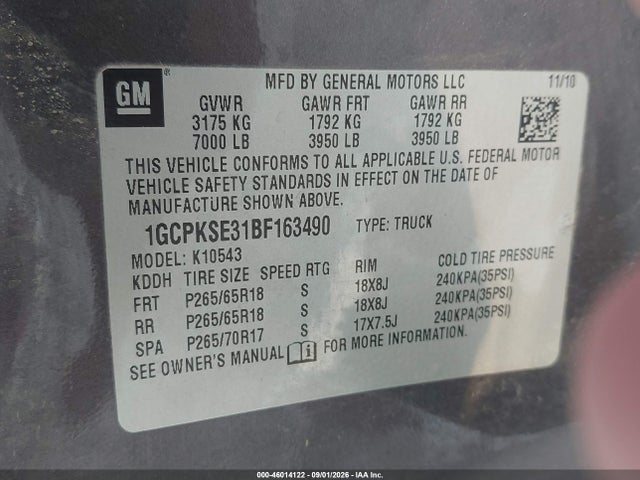 Auction sale of the 2011 Chevrolet Silverado 1500 Lt, vin: 1GCPKSE31BF163490, lot number: 46014122