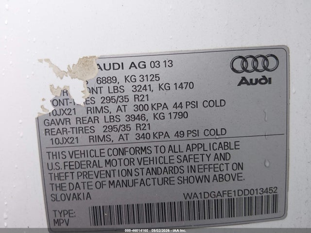 Aukcja sprzedaży 2013 Audi Q7 3.0t S Line Prestige, vin: WA1DGAFE1DD013452, numer aukcji: 46014160