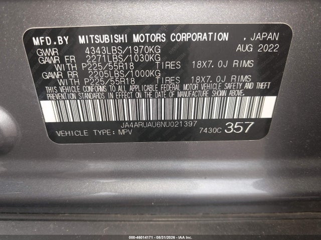 Aukcja sprzedaży 2022 Mitsubishi Outlander Sport 2.0 Be Awc/2.0 Es Awc/2.0 Le Awc/2.0 Se Awc/2.0 Se Special Edition Awc, vin: JA4ARUAU6NU021397, numer aukcji: 46014171