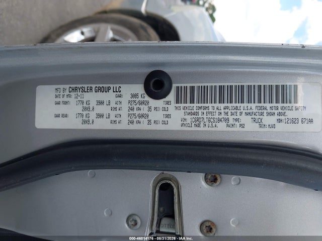 2012 Ram 1500 Slt მანქანა იყიდება აუქციონზე, vin: 1C6RD7LT6CS184709, აუქციონის ნომერი: 46014176