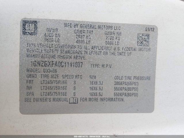 46014178 :رقم المزاد ، 1GNZGXFA0C1141037 vin ، 2012 Chevrolet Express 3500 Ls مزاد بيع