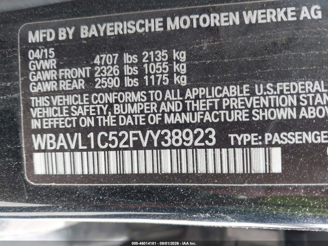 Aukcja sprzedaży 2015 Bmw X1 Xdrive28i, vin: WBAVL1C52FVY38923, numer aukcji: 46014181