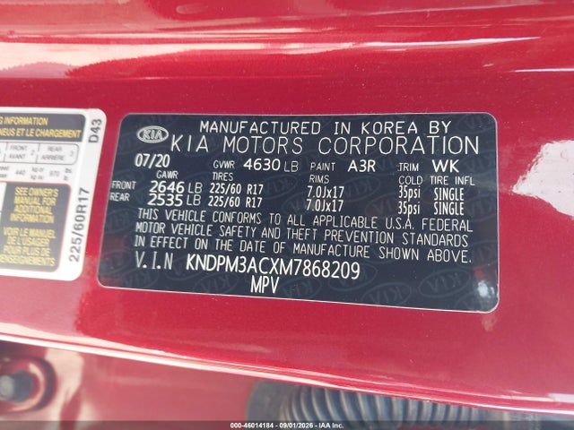 46014184 :رقم المزاد ، KNDPM3ACXM7868209 vin ، 2021 Kia Sportage Lx مزاد بيع