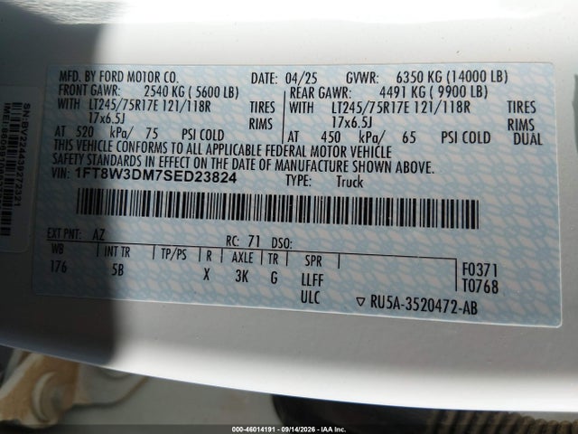 Продажа на аукционе авто 2025 Ford F-350 Lariat, vin: 1FT8W3DM7SED23824, номер лота: 46014191