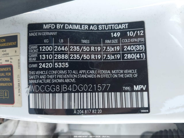 2013 Mercedes-benz Glk 350 4matic მანქანა იყიდება აუქციონზე, vin: WDCGG8JB4DG021577, აუქციონის ნომერი: 46014197