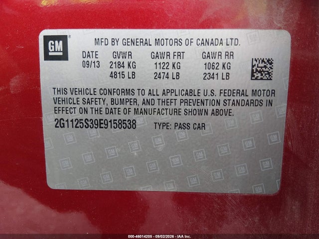 2014 Chevrolet Impala 2lt მანქანა იყიდება აუქციონზე, vin: 2G1125S39E9158538, აუქციონის ნომერი: 46014205