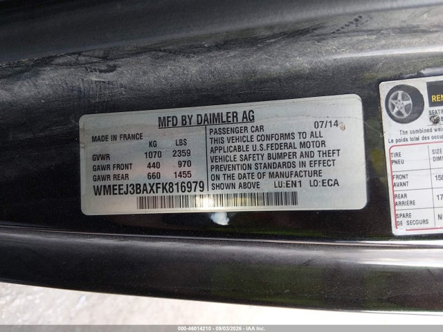 Aukcja sprzedaży 2015 Smart Fortwo Pure, vin: WMEEJ3BAXFK816979, numer aukcji: 46014210