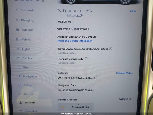 Aukcja sprzedaży 2015 Tesla Model S 70d/85d/p85d, vin: 5YJSA1H22FFP74892, numer aukcji: 46014216