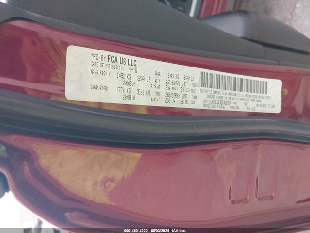 Продаж на аукціоні авто 2016 Dodge Durango Limited, vin: 1C4RDJDG3GC416514, номер лоту: 46014222