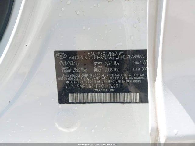 Aukcja sprzedaży 2019 Hyundai Elantra Sel, vin: 5NPD84LF2KH426991, numer aukcji: 46014230