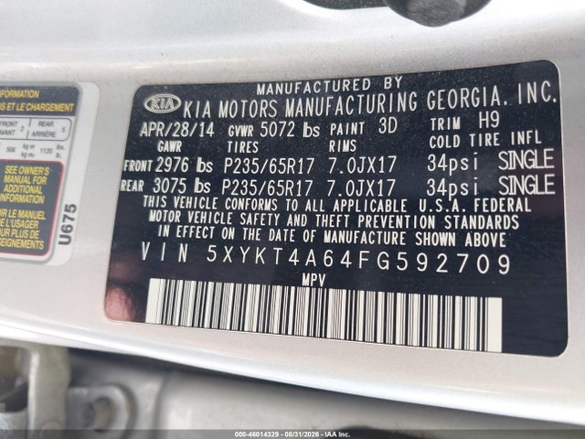 KIA SORENTO LX 2015 5XYKT4A64FG592709 Image 9