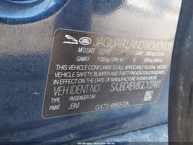 Продаж на аукціоні авто 2016 Jaguar Xf 35t Premium, vin: SAJBD4BV8GCY22441, номер лоту: 46014333